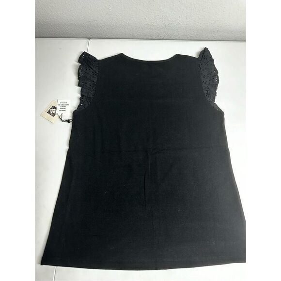 NWT Bohemian Anne Klein Black Women’s Top Eyelet Trim Size S Ruffle Sleeve - Picture 9 of 10